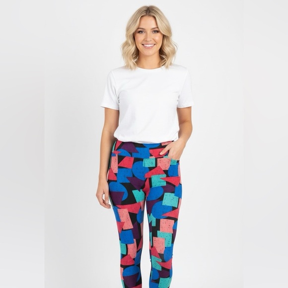 LulaRoe one size retro print cozy leggings - Picture 1 of 8